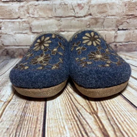 Taos Woolderness 2 EUR 40 US 9 -9.5 Navy Boiled Wool Cork Slip On Clog Slipper - Picture 6 of 12